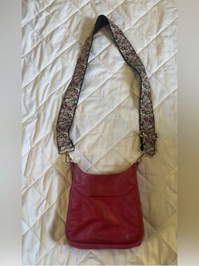 #Ah Dorned faux Leather Crossbody Bag with Patterned Strap - Pink